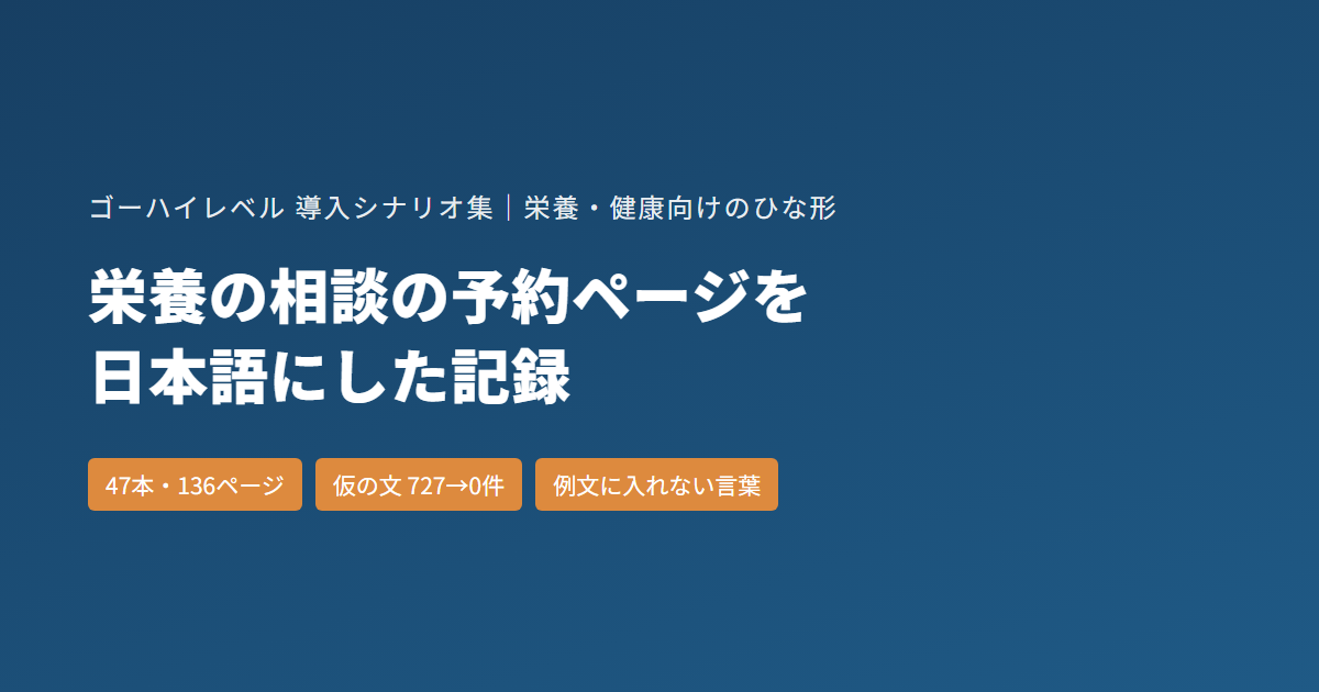 栄養相談の予約ページ｜ゴーハイレベル（GoHighLevel）のひな形47本と、例文に入れない言葉